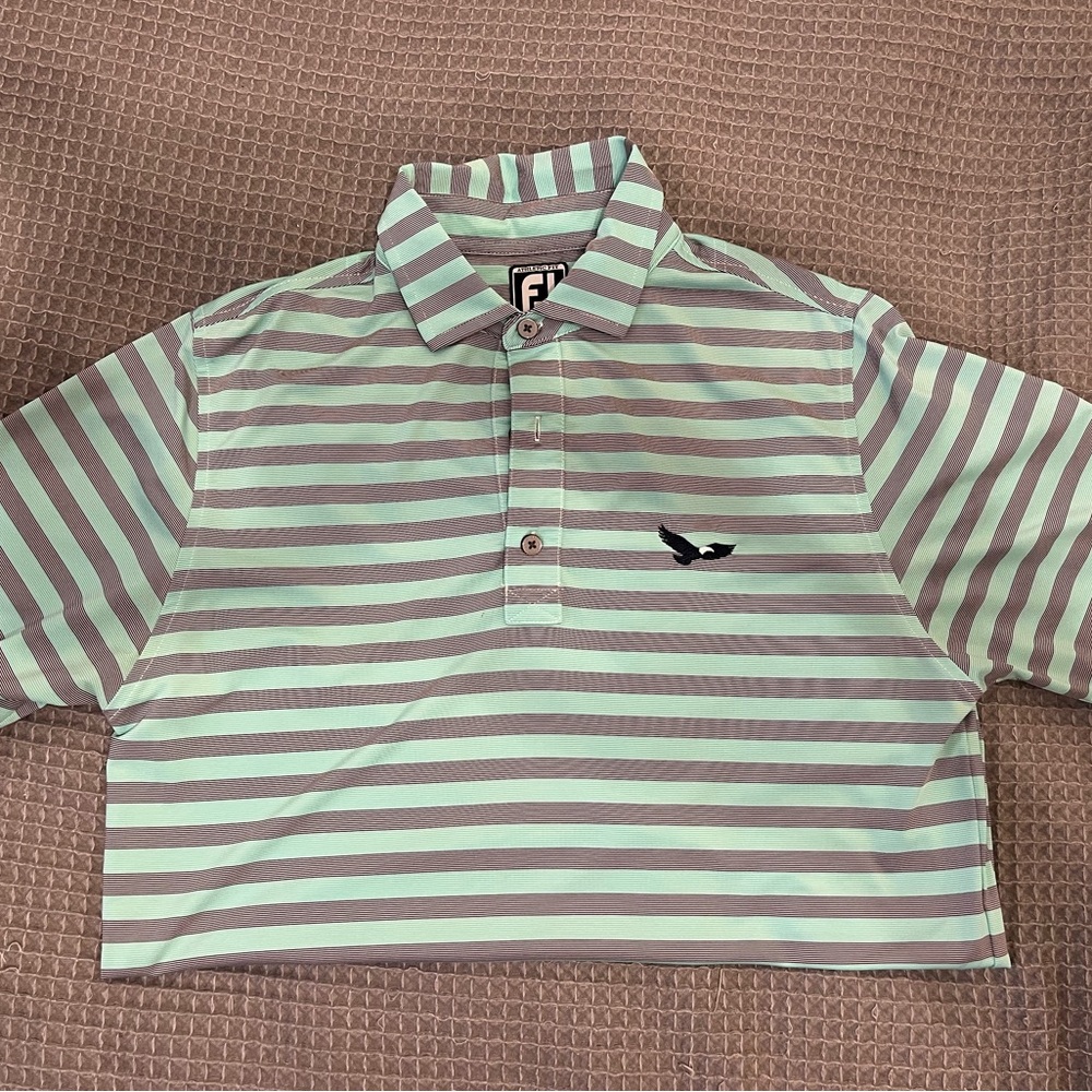 FootJoy Mint Green and Gray Striped Polo Shirt